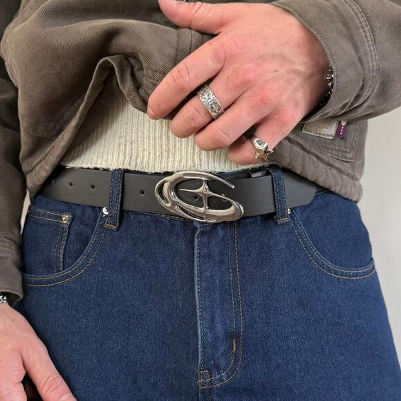 Chrome Star Black Silver Belt – Futuristic Grunge Emo Style, Unisex, Brand New - Picture 5 of 12